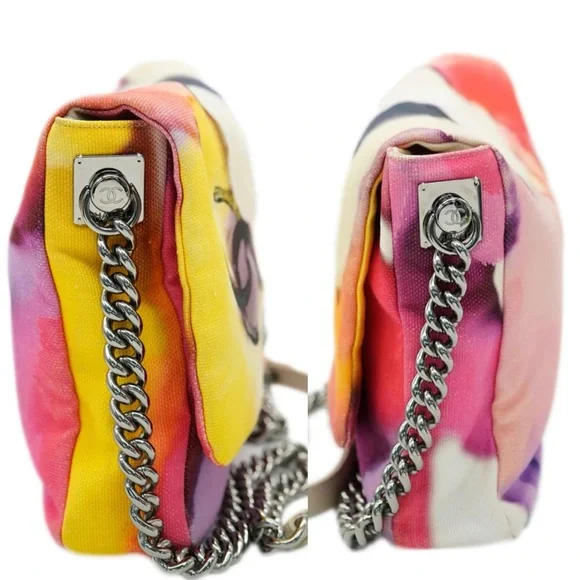 💎✨BEAUTIFUL✨💎CHANEL FLAP WATER COLOR  MESSENGER ULTRA RARE FLOWER POWER GRAFITI - Picture 5 of 13